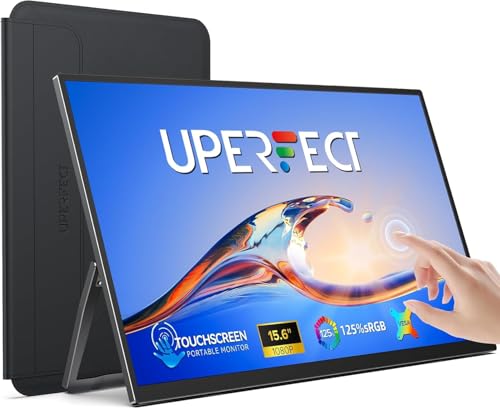 UPERFECT Portable Monitor Touchscreen 15,6 Zoll Tragbarer Bildschirm Matte FHD 1080P 125% sRGB 2000:1 Ultradünne Schmale Rahmen mit Mini HDMI USB C für Laptop/Phone/Spielkonsole, VESA-Kompatibel