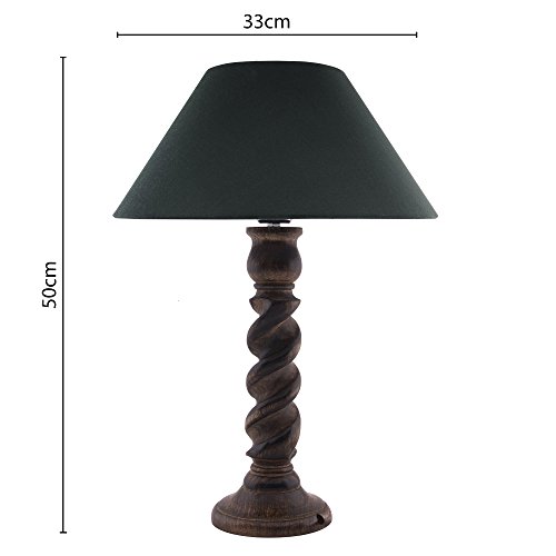 Image of Homesake Classic Twister Wooden Table Lamp with Fabric Shade | Handcrafted Bedside Lamp with E27 Holder| Bulb Included |Warm Light Night Lamp for Bedroom, Living Room, Study & Home Decor, Green