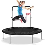Lyromix 40" / 48" Rebounder Trampoline for Adults with Adjustable Bar, Mini Fitness Trampoline for Adults and Kids, Small Exercise Trampoline with Handle for Indoor Outdoor Workout