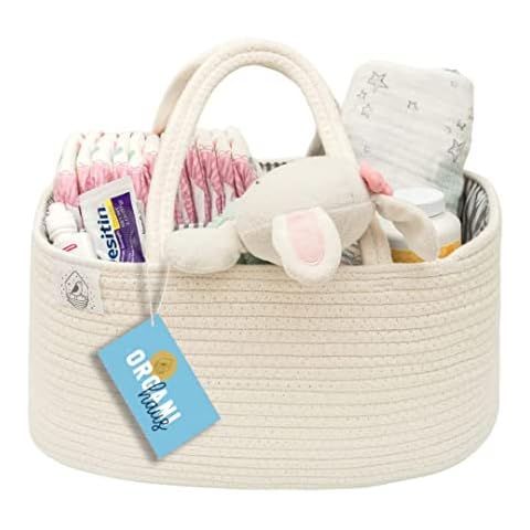 OrganiHaus Wickelkorb | Wickelorganiser | Babykorb | Windel Organizer | Windel Caddy Organizer | Windelkorb | Wickelkorb Baby | Geschenkkorb Baby | Baby Korb | Windelbox - Weiss Cover