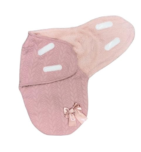 Soft Baby Swaddle Wrap Baby Blanket for Newborns – Warm Knitted Sleeping Bag with Fleece Lining & Bow – 0-3 Months, Stripe Closure – Pink, White, Beige, Dusty Pink, Dusty Blue (Dusty Pink)