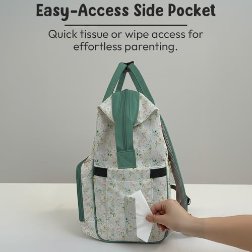 Image of StarAndDaisy Baby Bag for Mother Travel /Diaper Bag with Insulated Baby Bottle Pocket /Diaper Bag for Mothers for Travel with Multi Compartments & pockets, Waterproof Diaper Bags for Mom -White-Green