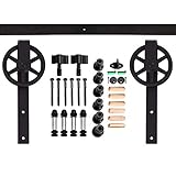 Herraje Puerta Corredera 183cm/6ft Negro, CCJH Riel Puerta Corredera Armario, Adecuado para 1 Puerta de 92 cm de Ancho [J Shape Big Wheel Hanger]