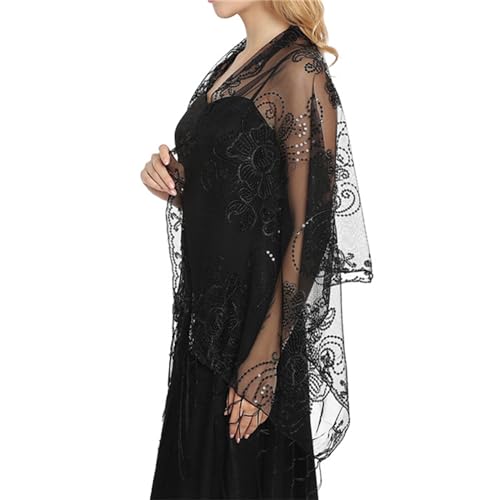 Women Sequin Classic Floral Shawls and Wraps Fringe Sparkly Mesh Shawls for Evening Dresses Wedding Party2