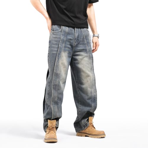 LUOBANIU Men's Baggy Cargo Jeans with Design Wide Leg Hip Hop Skateboard Streetwear Loose Fit Denim Pants3