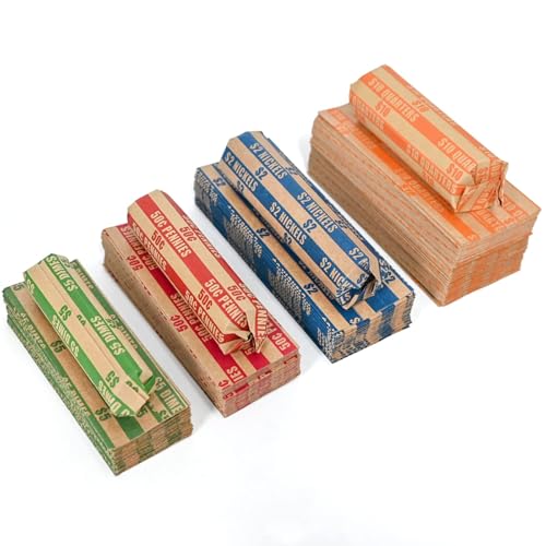 DGBDPACK 1000 Assorted Flat Coin Wrappers, 300 Quarters, 300 Pennies, 200 Dimes, 200 Nickels, Convenient Pack