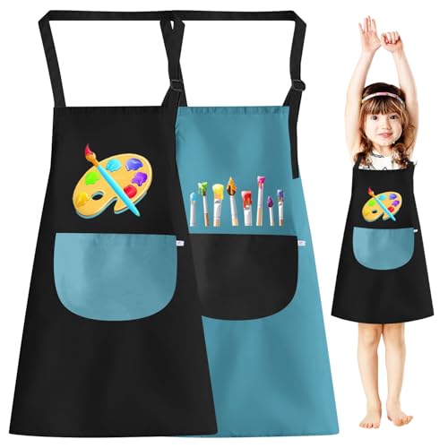 RCYHCY Malschürze Kinder, 2 Stück Malerkittel für 6-12 Jahre Mädchen Junge Wasserdicht Malkittel Bastelschürze mit Big Taschen für Schule Kunst Malerei Kochen
