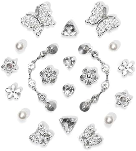 20Pcs Bling Shoe Charms for Women, Gems Shoe Charms, Plastic Butterfly Flower Charms, Sparkling Rhinestones Shoe Chains, Pearl Accessories for Girls, DIY Shoe Decoration Charms for Party Favor