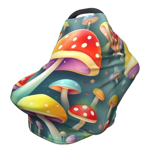 XZDHYZ Cute colored mushrooms Versatile full-print Stroller Chair Cover/Nursing Cover, specially designed for your baby, Black