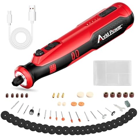 AVID POWER Cordless Rotary Tool 8V Rechargeable Grinding Tool for Dog Nail, 5 Speeds, 60 Pcs Accessories for Carving, Engraving, Sanding, Polishing and Cutting (Light Red) Cover