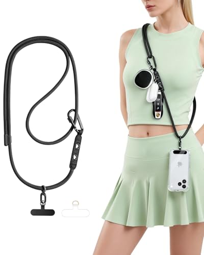 Casecret Cordino per Cellulare Universale Collana per Cellulare Telefono Regolabile Cordino da Collo Catena con 2 Patches Moschettone Nylon Compatibile con iPhone Samsung per Sport Viaggi Outdoor Nero