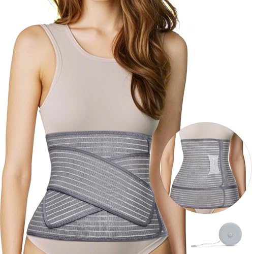 Image of FALCOFIT Postpartum Belly Band, 2 in 1 Postpartum Belly Support Belt Wrap, C Section Belly Binder for Women, Abdominal Binder Post Surgery, Waist/Back Pain Relief Grey S/M
