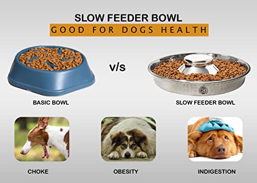 King International Stainless Steel 1 Hammered Slow Feeder Dog Bowl, Puppy Bowl,Puppy Food Bowl,Dog Bowl For Small Dogs,11.4'',Puppy Saucer,Puppy Supplies,Puppy Feeder,Puppy Feeding Bowls For Litters #TOP5