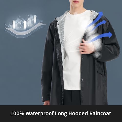 Image of Waterproof Long Rain jacket Lightweight Hooded Raincoat with Reflective Strip Safety Raincoat for Men Women Adult