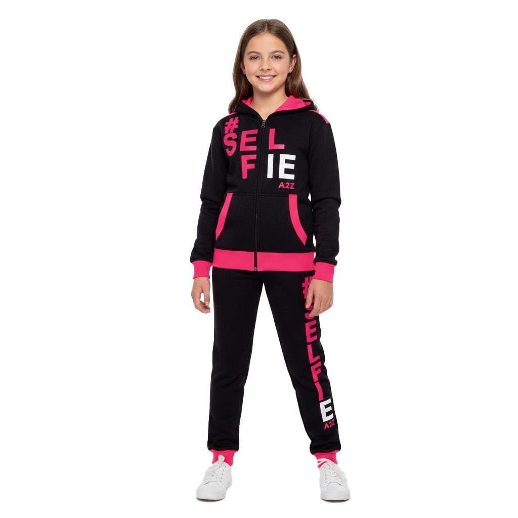 A2z 4 Kids Girls Black & Pink Boys #Selfie Tracksuit Hoodie & Joggers Outfit Set Top & Bottom - T.s Selfie 01 5-6