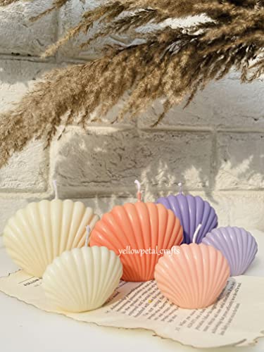 Yellow Petal Sea Shell Candle, Vanilla Scented, 100% Soy Wax, 140 & 40 gm (White) (Set of 2)
