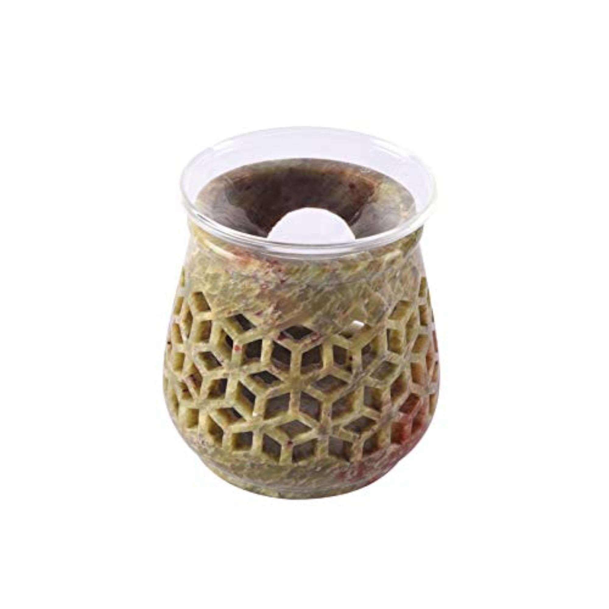 Handcarved Aroma Diffuser in Soap Stone, Olive Green