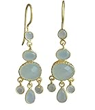Handmade Aretes colgantes de plata esterlina chapada en oro con calcedonia aguamarina