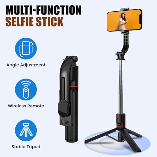 Image of WeCool Long Selfie Stick Extendable Upto 45inches with 6-Section Telescopic Height Adjustment, Detachable Mobile Holder, Compatible with GoPro /Mobile for Video & Photoshoot