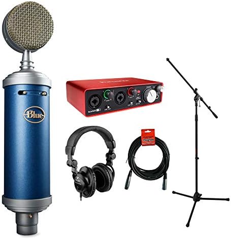 Blue Bluebird SL Large-Diaphragm Condenser Studio Microphone with Focusrite Scarlett 2i2 USB Audio Interface, HPC-A30 Monitor Headphone, Mic Stand & 20' XLR Cable Bundle