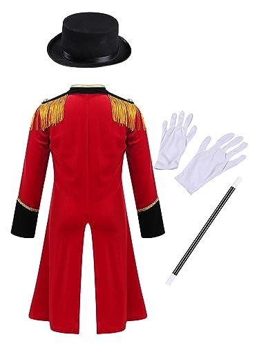 Kids Circus Ringmaster Lion Tamer Jacket Long Sleeve Tassels Tailcoat with Hat Magic Performance Outfits2