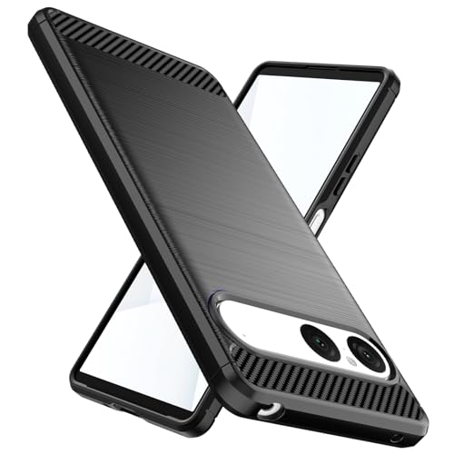 Natbok Coque pour Sony Xperia 10 VII, Premium TPU Souple & Fibre de Carbone Housse Sony Xperia 10 VII Antichoc, Anti-Rayures, Anti-Dérapante, Etui de Protection, Noir