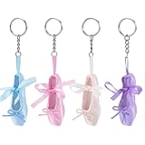 AHANDMAKER 4 Mini Ballettschuh Schlüsselanhänger Set (6.3 Zoll Große Spitzenschuh Anhänger 4 Farben) Polyester Tanzaccessoires Für Ballettliebhaber Geburtstagsgeschenk Für Tanzaufführungen