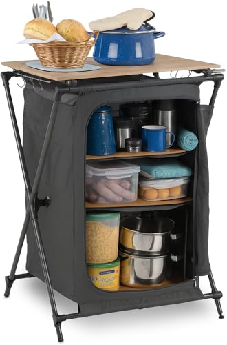 Stagecaptain Armoire de Camping CSB-85 - Cuisine Pliable Outdoor avec Plateau Bambou Robuste, Structure Aluminium, idéale Camping, caravanes, Jardin, Maison - Sac de Transport Inclus.