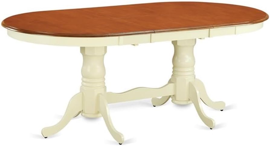 Pemberly Row Dining Set for Kitchen and Dining Room for 6 People, Extendable Round Table with Wood Chairs for Small Space, Farmhouse Transformer Oval Dinner Table in Rustic White with Brown Top