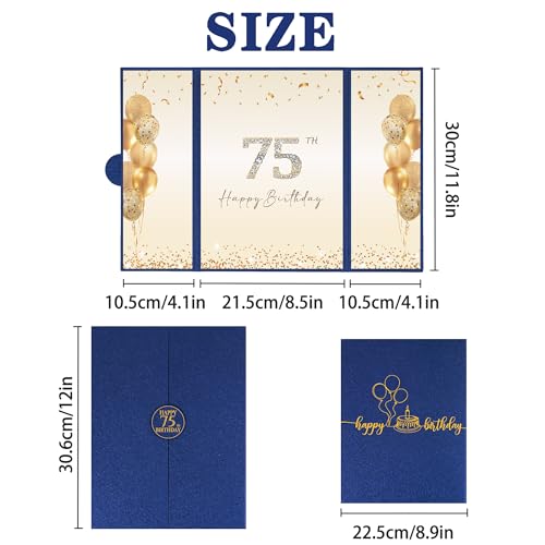 Image of DARUNAXY Blue Gold 75th Birthday Party Decorations, Blue Happy 75th Birthday Alternative Signature Guest Book for Men Women Cheers to 75 Years Old Gifts 75 Birthday Signing Card Board Party Supplies