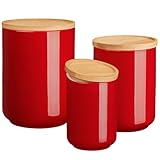 LOVECASA Canister Sets for Kitchen, Ceramic Food Storage Canisters for Countertop with Airtight Wood Lids, Flour and Suger Containers for Coffee, Tea,Spice,Cereal,Set of 3