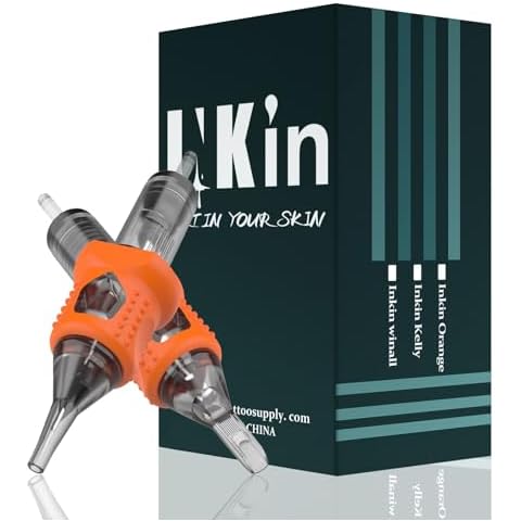 INKin Tattoo Cartridge Needles Assorted 40Pcs Mixed #10 Bugpin Round Liner L-Taper 3RL 5RL 7RL 9RL 11RL Disposable Finger Ledge Cartridges Cover
