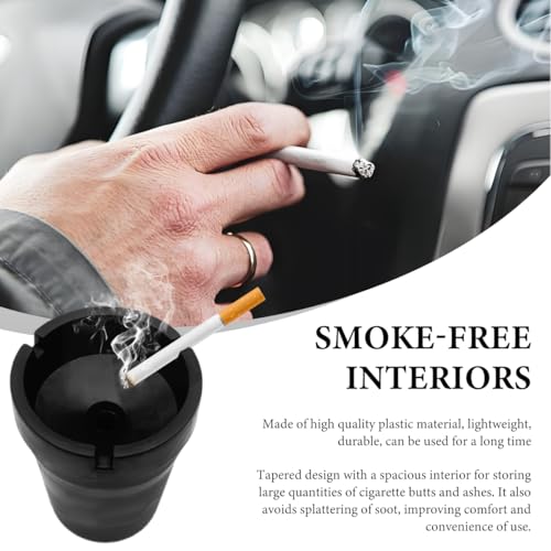 Image of KVAEY Car Ashtray, Smokeless Self-Extinguishing Auto Ashtray, Portable Smellproof Vehicle Cigarette Trash Can Fits Most Cup Holder for Home Office (Black)