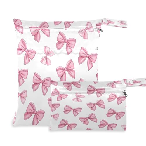 ATTX Bows Wet Dry Bags 2-Pack - Reusable Cloth Diaper Storage for Travel, Beach & Gym | Multi-Use Waterproof Bags for Swimsuits, Baby Clothes, Sports Gear#577