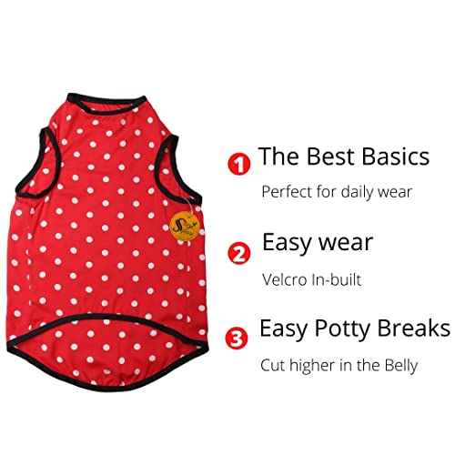 Image of Sage Square Crazy Printed Dog T-Shirt, Trending Dog T-Shirt, Ultra Soft & Light Weight, Comfortable & Breathable Dog Apparel, Trendy Outfit (Polka Red) (XXSmall - 10inch)