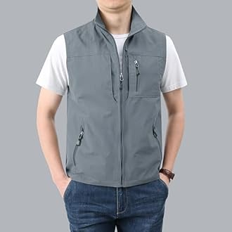 Hixiaohe Mens Lightweight Vest Summer Casual Outdoor Vest Utility Travel Golf Work Zip Sleeveless Jacket with Pockets