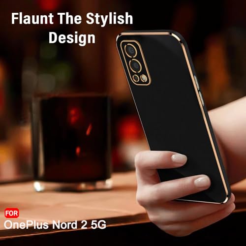 Image of TheGiftKart Luxurious Golden-Plated Back Cover Case for OnePlus Nord 2 5G / OnePlus Nord 2 Pac-Man Edition | Raised Lips for Camera & Screen Protection | Shockproof Design | Stylish Case (TPU, Black)