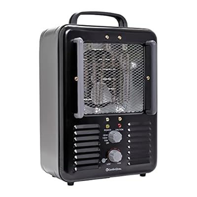 Comfort Zone Electric Portable Milkhouse Style Utility Space Heater with Adjustable Thermostat, Overheat Protection, and Safety Tip-Over Switch, Ideal for Garage or Greenhouse, 1,500W, CZ798BK