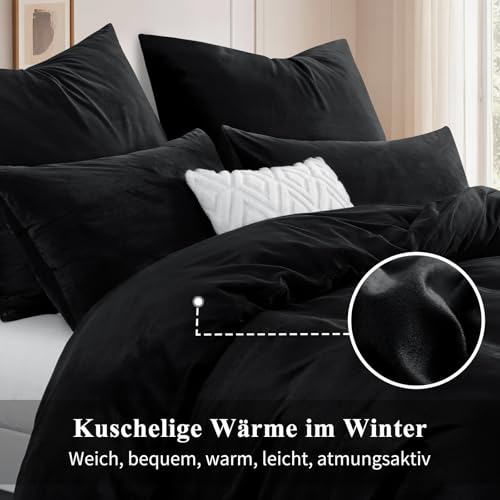 Aisbo Winter Plüsch Bettwäsche 155x220 2teilig Schwarz - Flanell Flauschige Warme Bettbezug und Kissenbezug 80x80 cm… – Ansicht 4