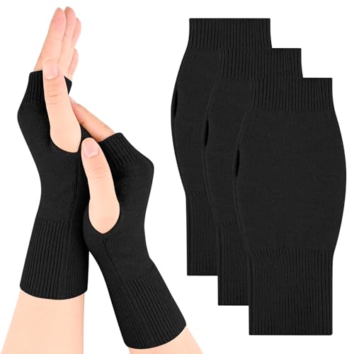 Vancle 3 Paar Halb Fingerlose Handschuhe Unisex Leichte Strickhandschuhe für Herren & Damen Warme Pulswärmer für Büro Freizeit Schreiben Radfahren