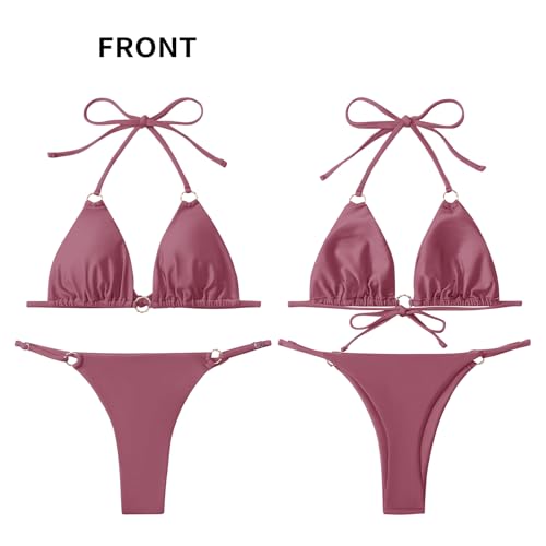Image of MIKETAI Sexy Bikinis for Women 2 Piece Bikini Spaghetti Strap Swimsuits Solid Color Bathing Swimwear Triangle Bathing Suit