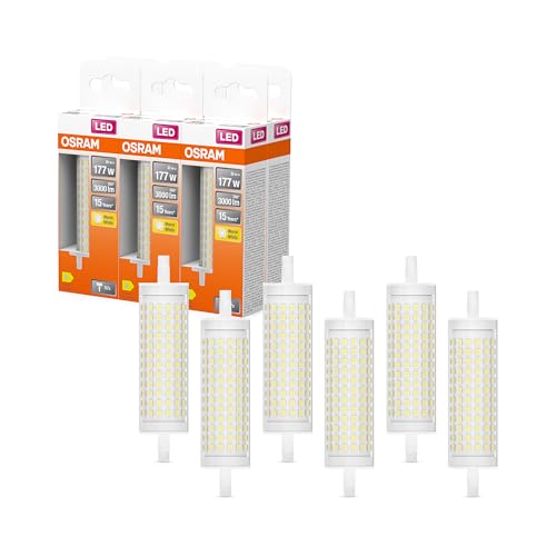 Osram LED Line LED-Lampe mit Filament, klarer Leuchtkörper aus Kunststoff, 20 W, R7s Retrofit-Sockel, EEK D, 3000 lm, 3000 K warmweißes Licht für die Allgemeinbeleuchtung, 6-Pack