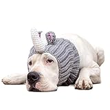 Zoo Snoods Rhino Costume for Dogs and Cats, Large - Warm No Flap Ear Wrap Hood for Pets, Dog Outfit with Horn for Winters, Halloween, Christmas & New Year, Soft Yarn Ear Covers