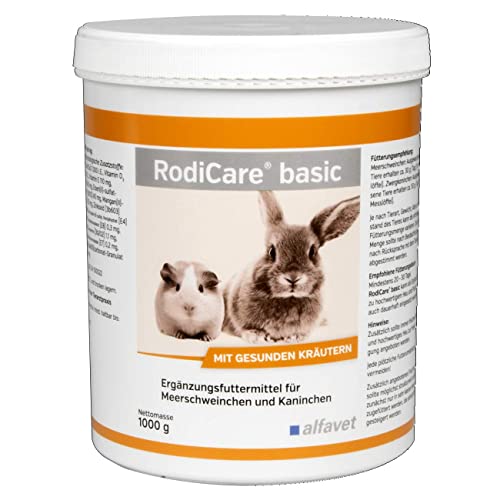 Alfavet RodiCare Basic- Kräuterpellets, rohfaserreich, Ergänzungsfuttermittel für Meerschweinchen und Kaninchen, 1000g Dose