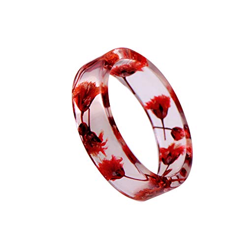 YUnnuopromi Bague pour femme faite à la main en résine transparente avec fleur séchée Rouge Taille US 10 Cover