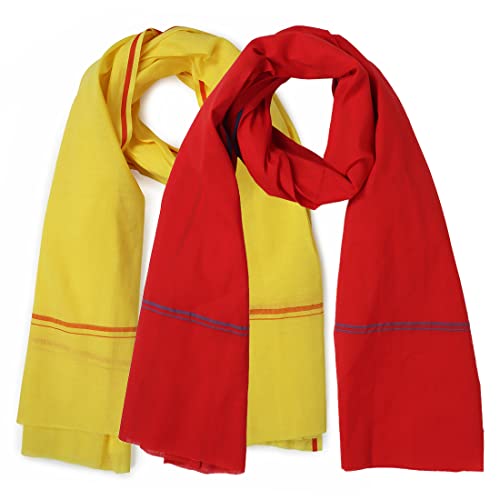Image of Cotton Skin Friendly Summer Shrink Proof Bath Towel Pure Cotton Gamcha Soft 100% for Men and Boys All Purpose Living Handloom (Red- Yellow| Pack 02)