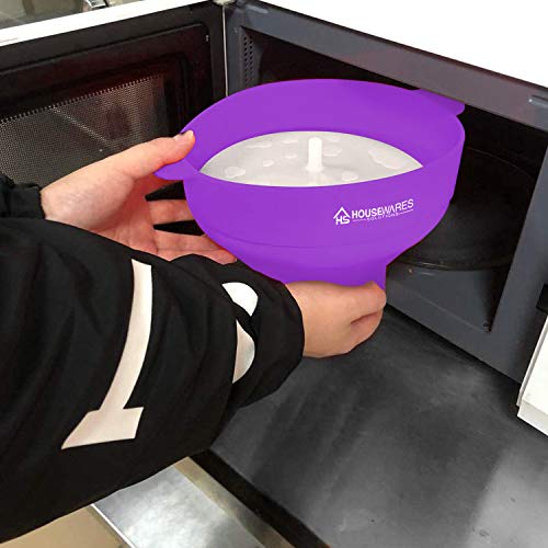 Image of Collapsible Silicone Microwave Hot Air Popcorn Popper Bowl With Lid and Handles (Purple)
