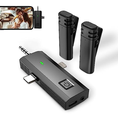 Wireless Microphones for iPhone iPad, Dual Wireless Lavalier Microphone for Video Recording, Professional Wireless Clip on Microphone for Youtube/Facebook/Tiktok/Interview/Vlog/Presentation