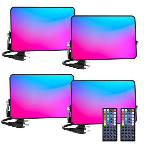 Meloght Foco LED de 600 W equivalente, 60 W RGB para exteriores que cambian de color con control remoto, focos de suelo de paisaje IP66, luces ascendentes interiores para eventos, fiestas