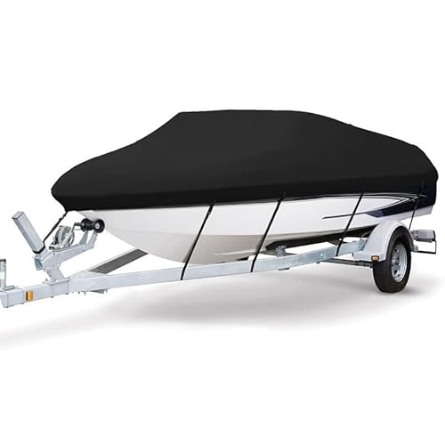UFDTHCJH Boat Cover for Phoenix 819 Pro, Watertight Marine Boat Cover All-Weather Trailerable Outdoor Protection Fits V-Hull, Fishing Boat, Runabout, Pro-Style Bass Boat,Black